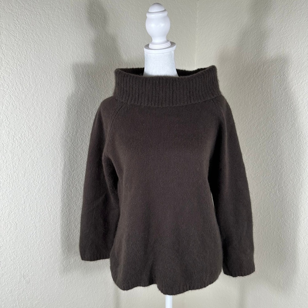 Rafaella Sweater Women L Brown Angora Rabbit Lambswool Portrait Neck Cozy Fuzzy